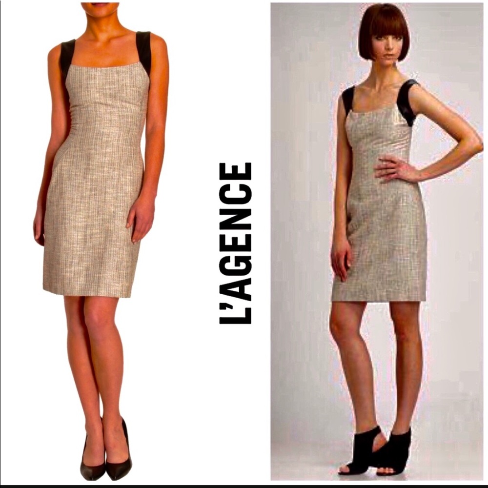 L’AGENCE lamb leather & tweed dress sz 6
